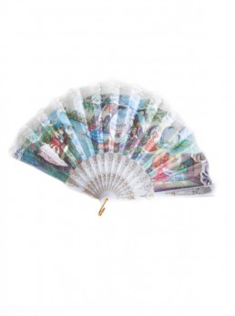 Flamencofächer weiß mit Spitze und Aufdruck