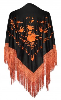 Spanischer Manton/Tuch, Schwarz Orange