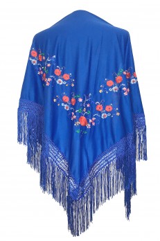 Spanischer Manton/Tuch Königsblau mit Blumen