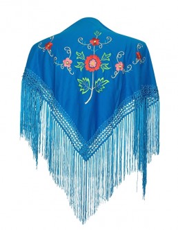 Spanischer Manton/Tuch blau mit Blumen Kinder