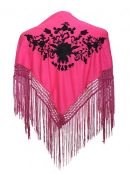 Spanischer Manton/Tuch rosa mit schwarzen Blumen Kinder
