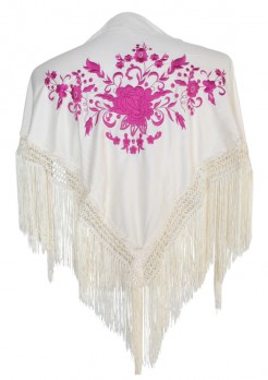 Spanischer Manton/Tuch, creme weiß mit rosa Blumen