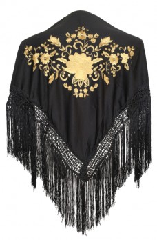 Spanischer Manton/Tuch schwarz mit golden Blumen Kinder