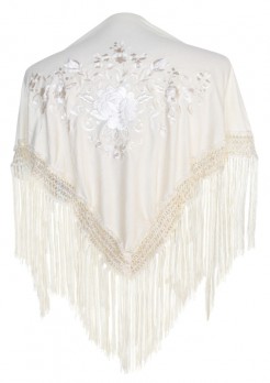 Spanischer Manton/Tuch, creme weiß mit weißen Blumen Kinder