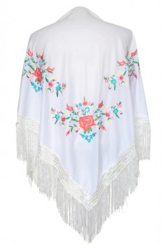 Spanischer Manton/Tuch, weiß mit kleinen Blumen