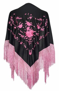 Spanischer Manton/Tuch schwarz mit leicht rosa Blumen