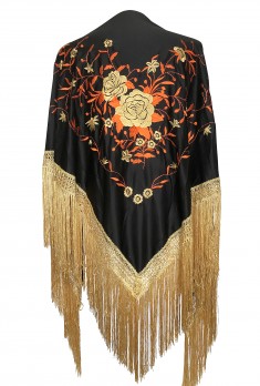 Spanischer Manton/Tuch, schwarz/orange gold Größe L