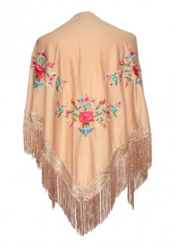 Spanischer Manton/Tuch beige mit verschiedenen Blumen